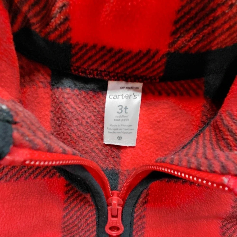 Carters Buffalo Plaid Wonder 3T Red Black Stripe Quarter Fleece Zip‎ Pullover